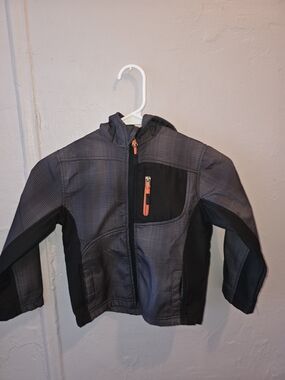fresh Kids Hooded Puffer Jacket in Gray, Black with Orange Zipper